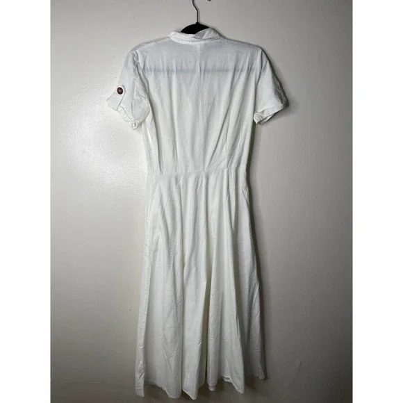 Vintage 90s Rabbit Designs White Tortoiseshell Button Front Midi Shirt Dress 6 - Picture 16 of 16